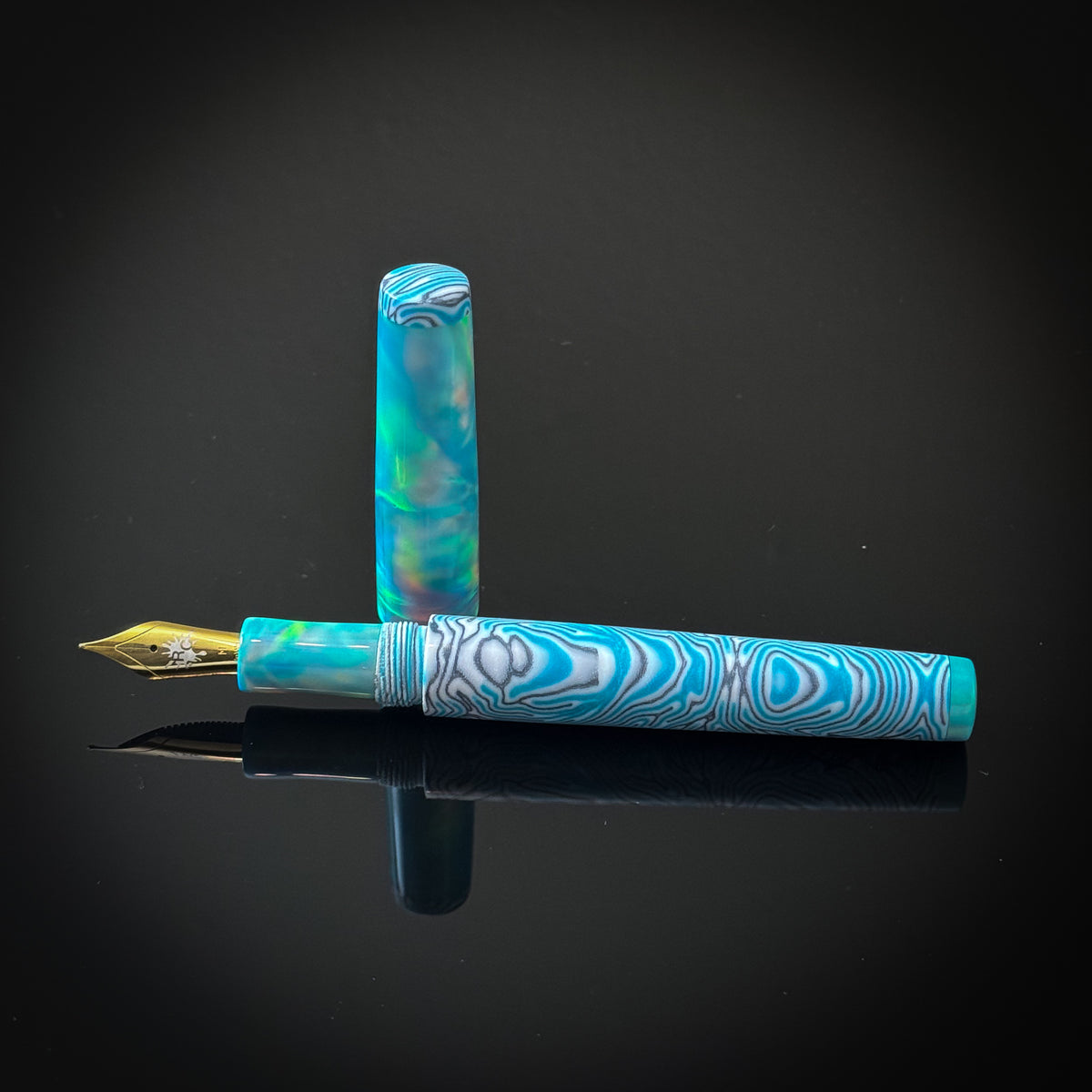 Dreamy Green OPAREX with Teal, Grey and White CrazyFiber Westwood Model -Jowo Nib