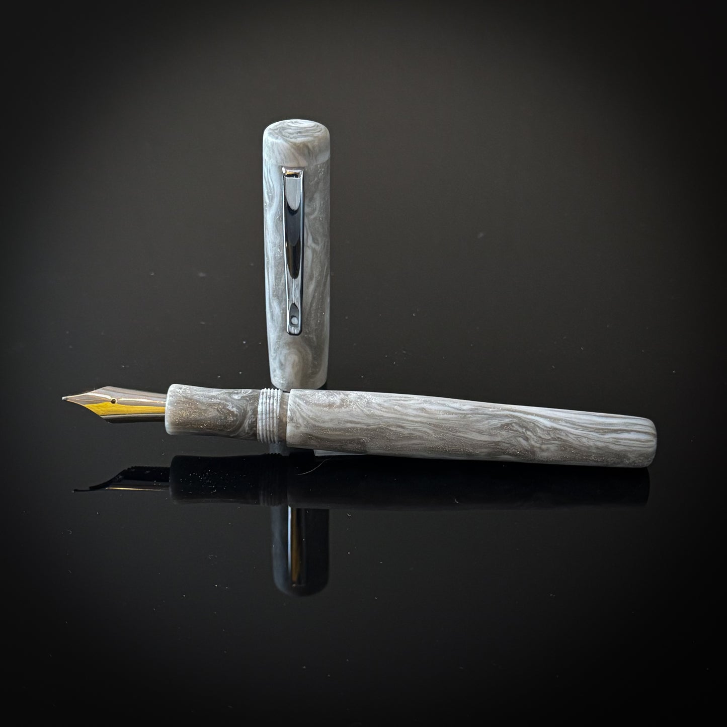 White and Silver Fineview Model Low Lustre Finish - Bock Nib