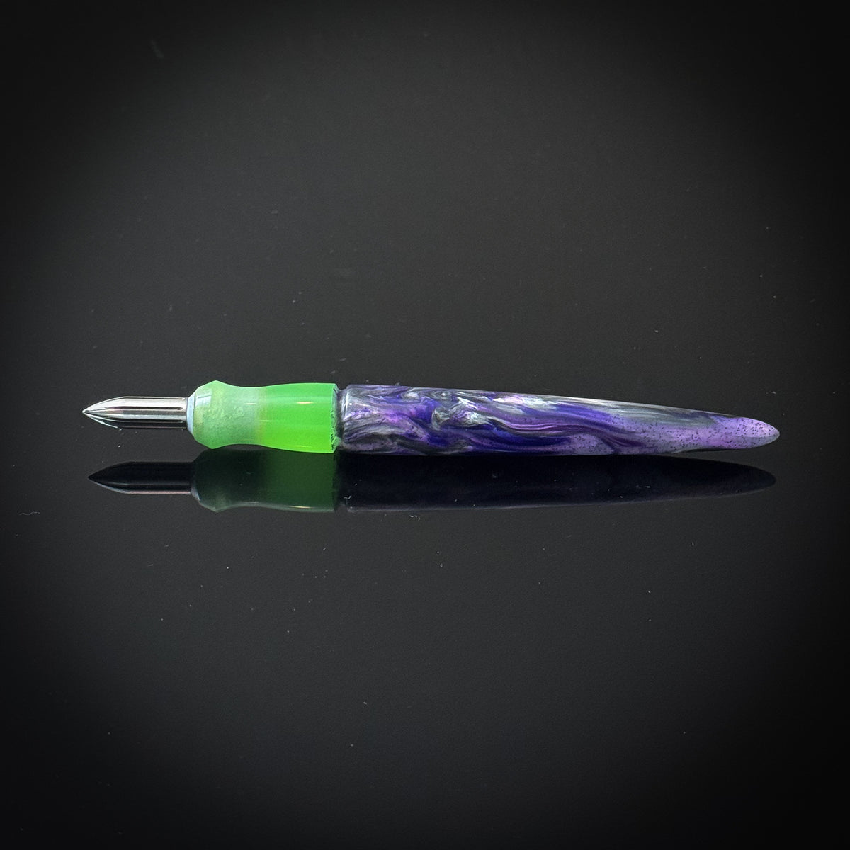 Translucent Green with Purple and Silver Mini Nib Holder