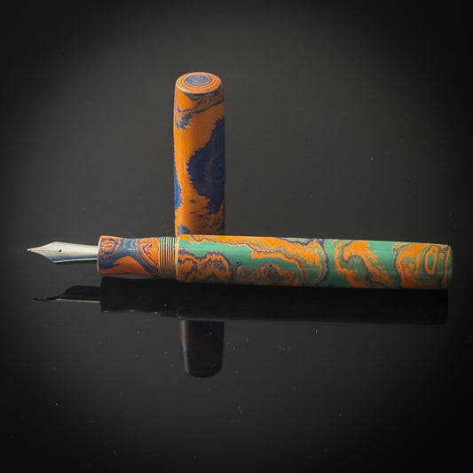Blue, Green and Terracotta Ebonite Extra Long Arlington Model - Bock Nib