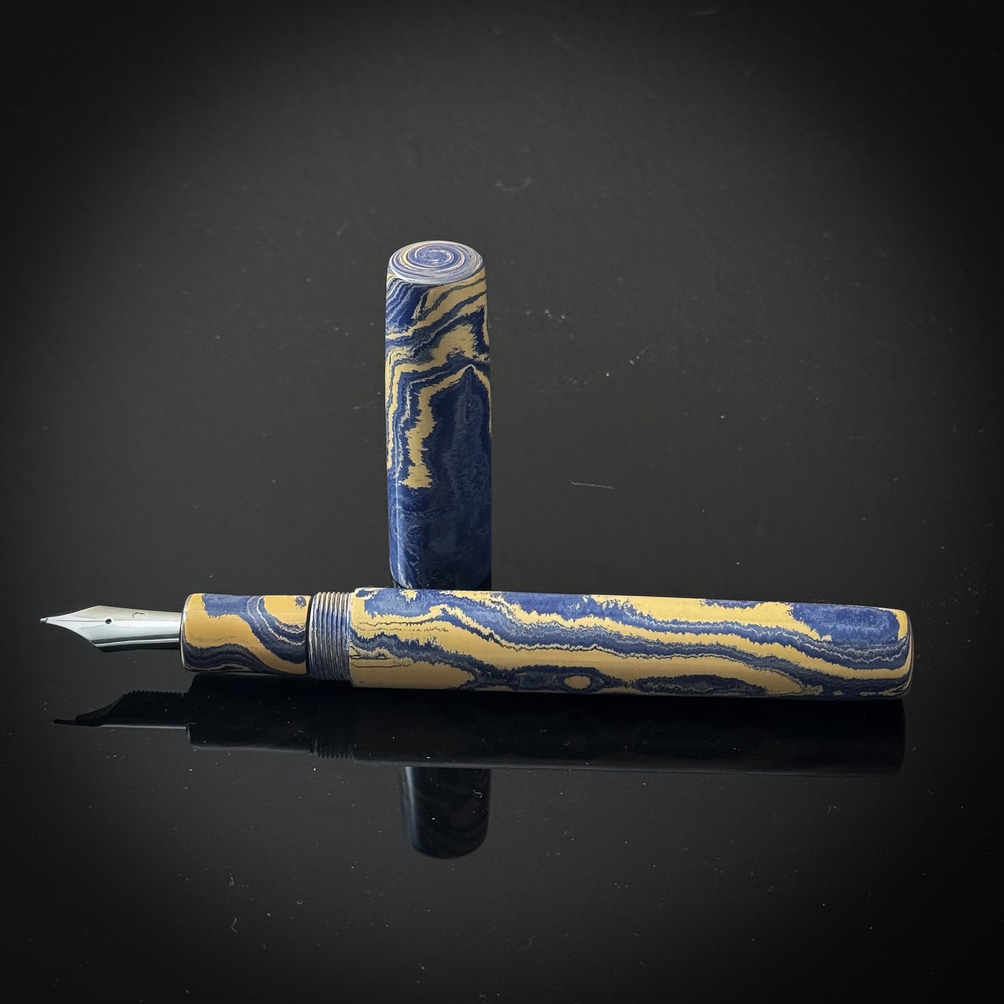 Tan and Blue Ebonite Extra Long Arlington Model - Bock Nib