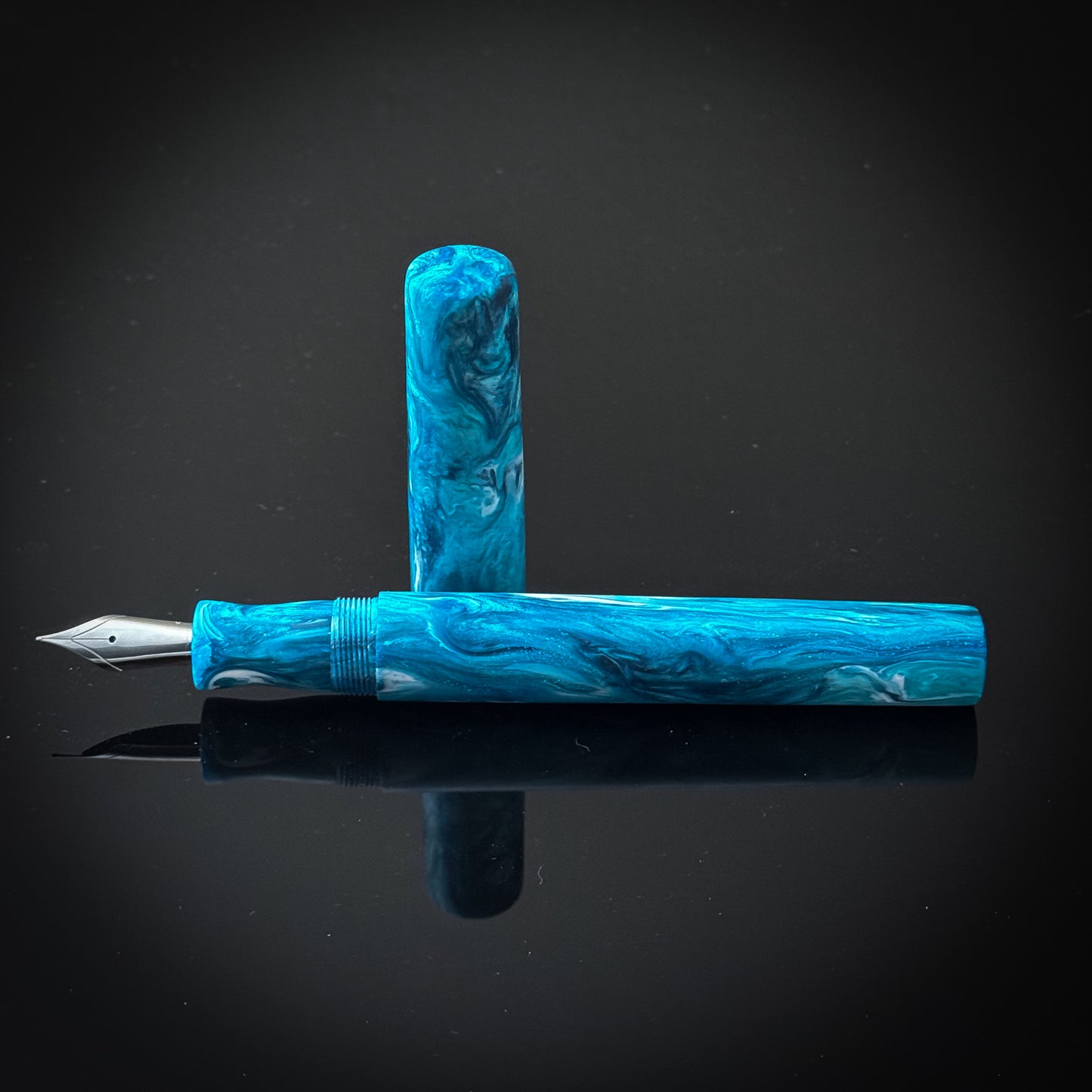Aqua and White Extra Long Arlington Fountain Pen  Low Lustre Finish - Jowo nib