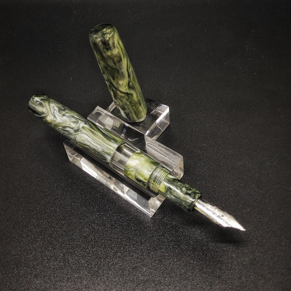 Olive, Green and White Diamondcast Westwood Model with Ink Window. Bock Nib